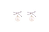 Asfour Crystal Stud Earrings With Bowknot Shape Inlaid With Pearl In 925 Sterling Silver ED0076