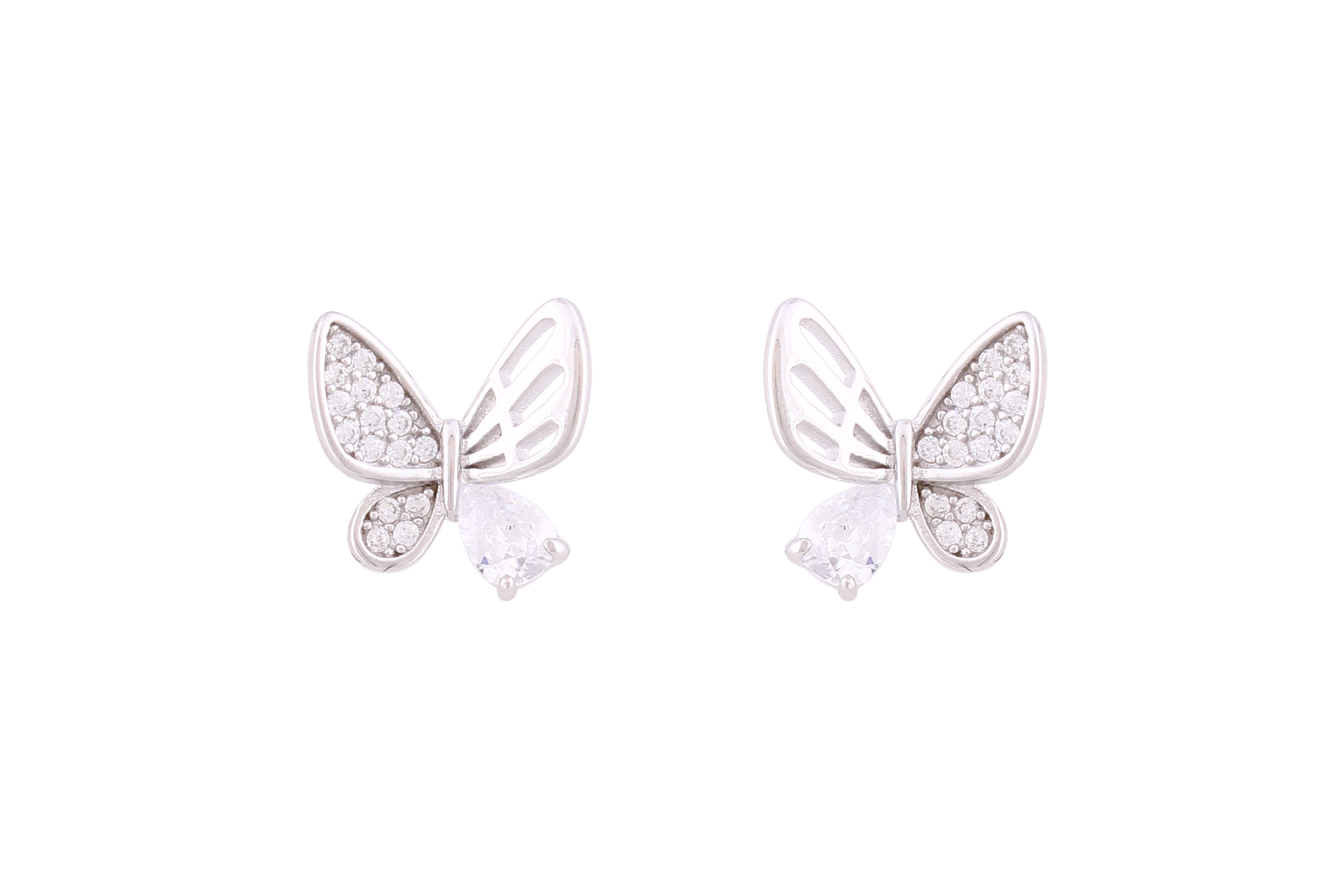 Asfour Crystal Stud Earrings With Butterfly Design Inlaid With Zircon In 925 Sterling Silver ED0077