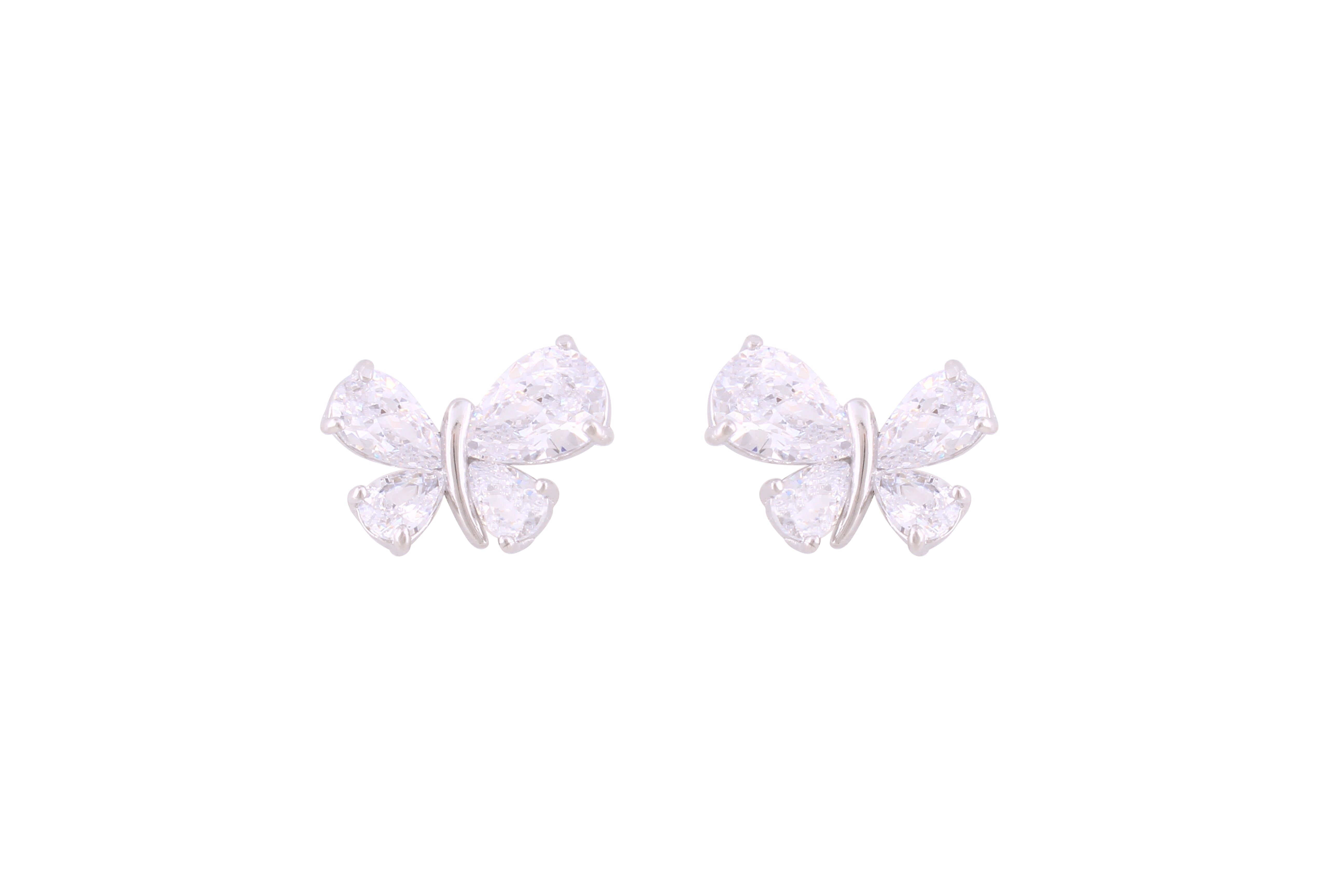 Asfour Crystal Stud Earrings With Butterfly Design Inlaid With Zircon In 925 Sterling Silver ED0079