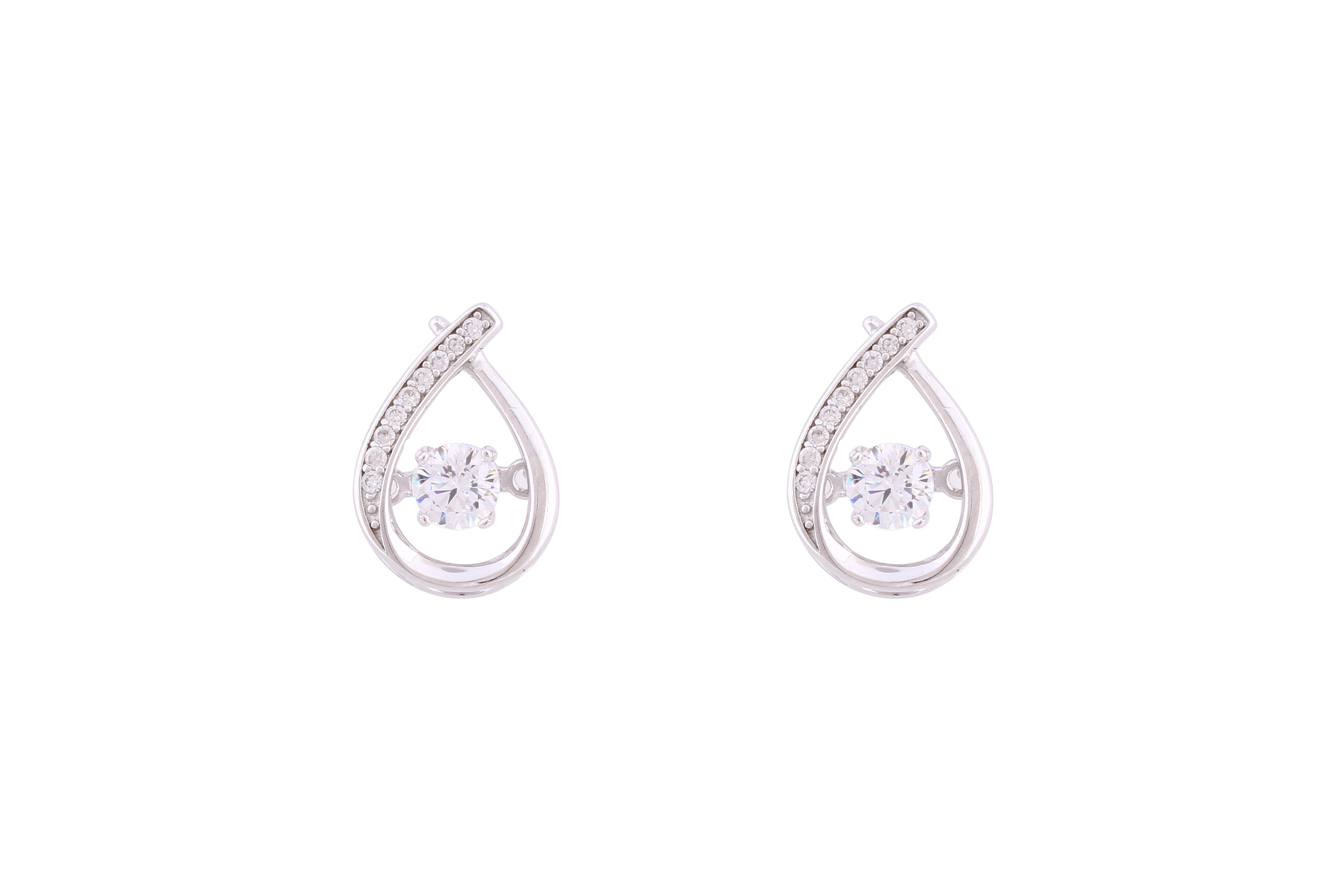Asfour Crystal Stud Earrings With Art Deco Design & Dancing Zircon In 925 Sterling Silver ED0081