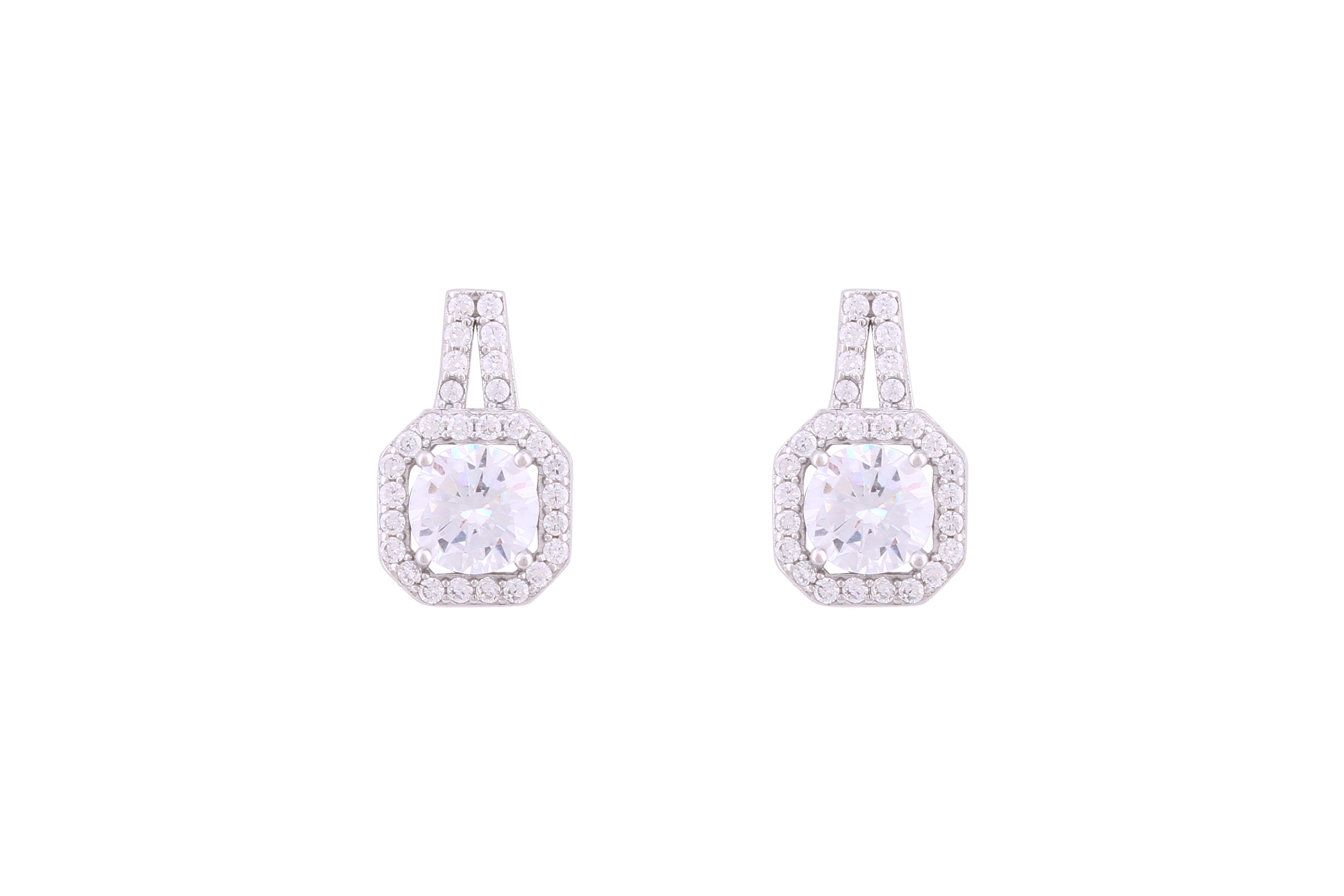 Asfour Crystal Stud Earrings With Square Shape Inlaid With Zircon In 925 Sterling Silver ED0094