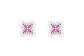 Asfour Crystal Stud Earrings With Fuchsia Flower Design In 925 Sterling Silver ED0099-WF