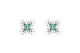 Asfour Crystal Stud Earrings With Emerald Flower Design In 925 Sterling Silver ED0099-WG