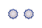Asfour Crystal Stud Earrings With Blue Round Design In 925 Sterling Silver ED0100-WB