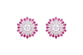 Asfour Crystal Stud Earrings With Fuchsia Round Design In 925 Sterling Silver ED0100-WF