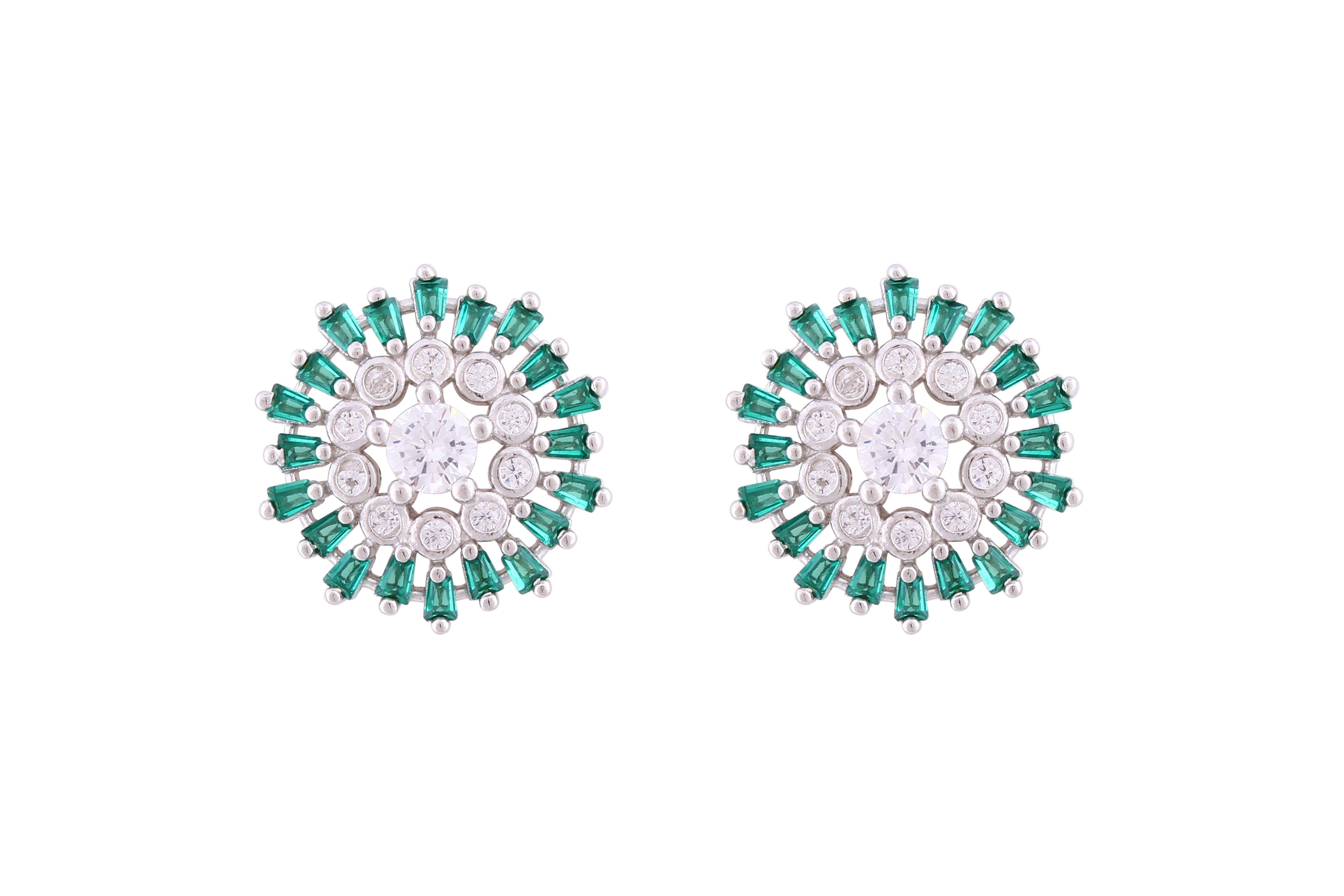 Asfour Crystal Stud Earrings With Emerald Round Design In 925 Sterling Silver ED0100-WG