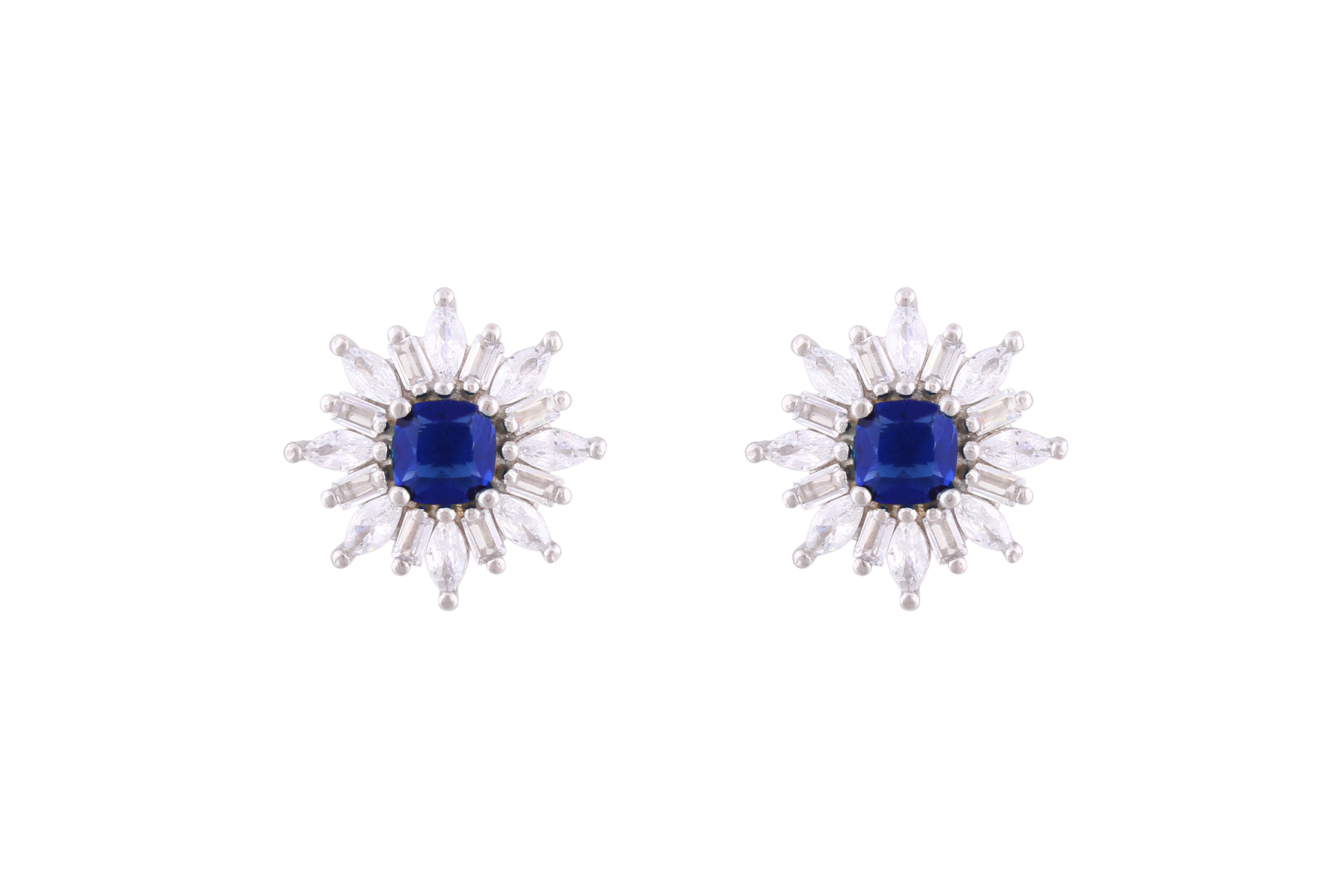 Asfour Crystal Stud Earrings With Blue Star Design In 925 Sterling Silver ED0101-WB