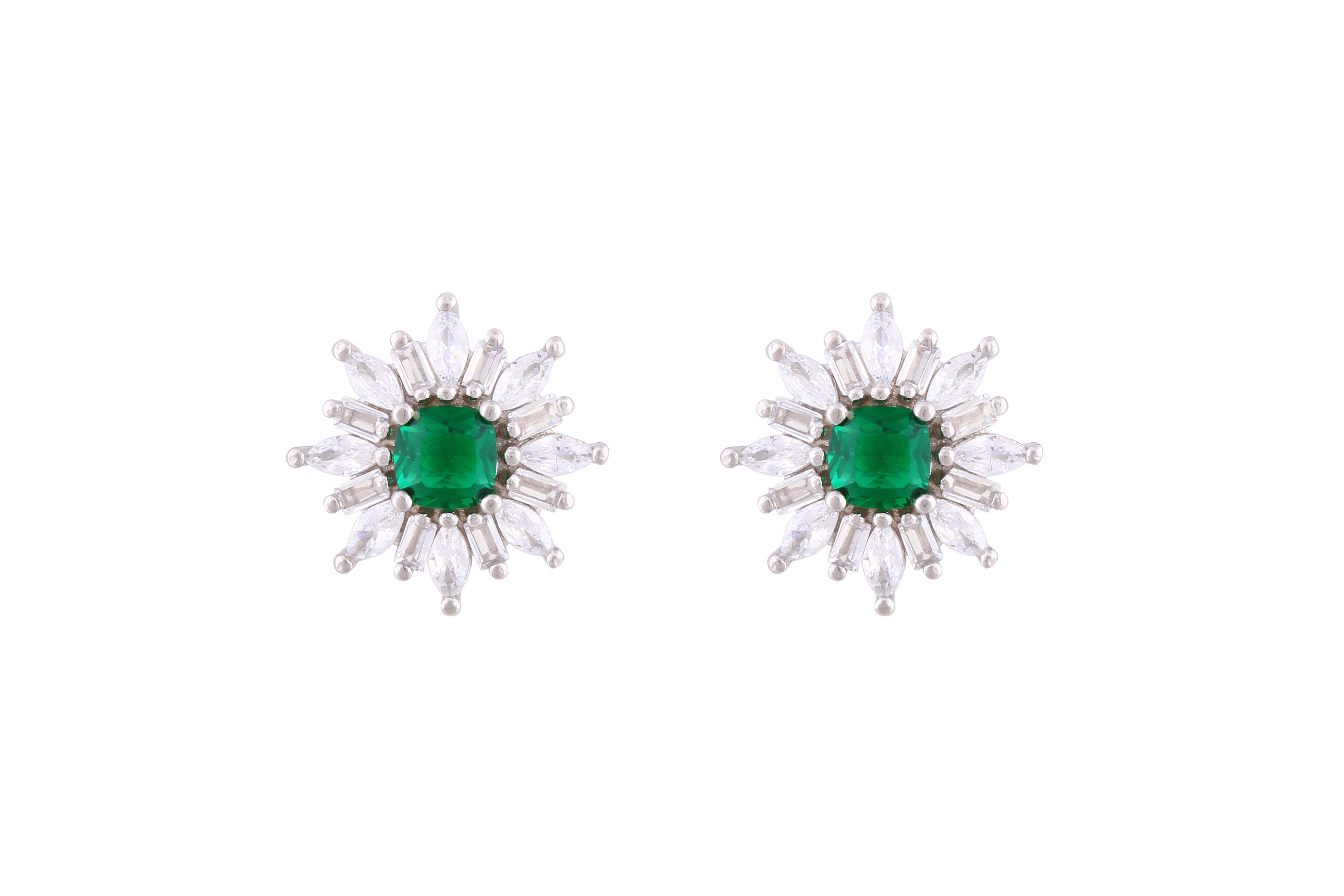 Asfour Crystal Stud Earrings With Emerald Star Design In 925 Sterling Silver ED0101-WG