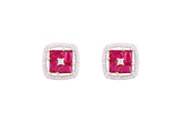 Asfour Crystal Stud Earrings With Fuchsia Square Design In 925 Sterling Silver ED0103-WF