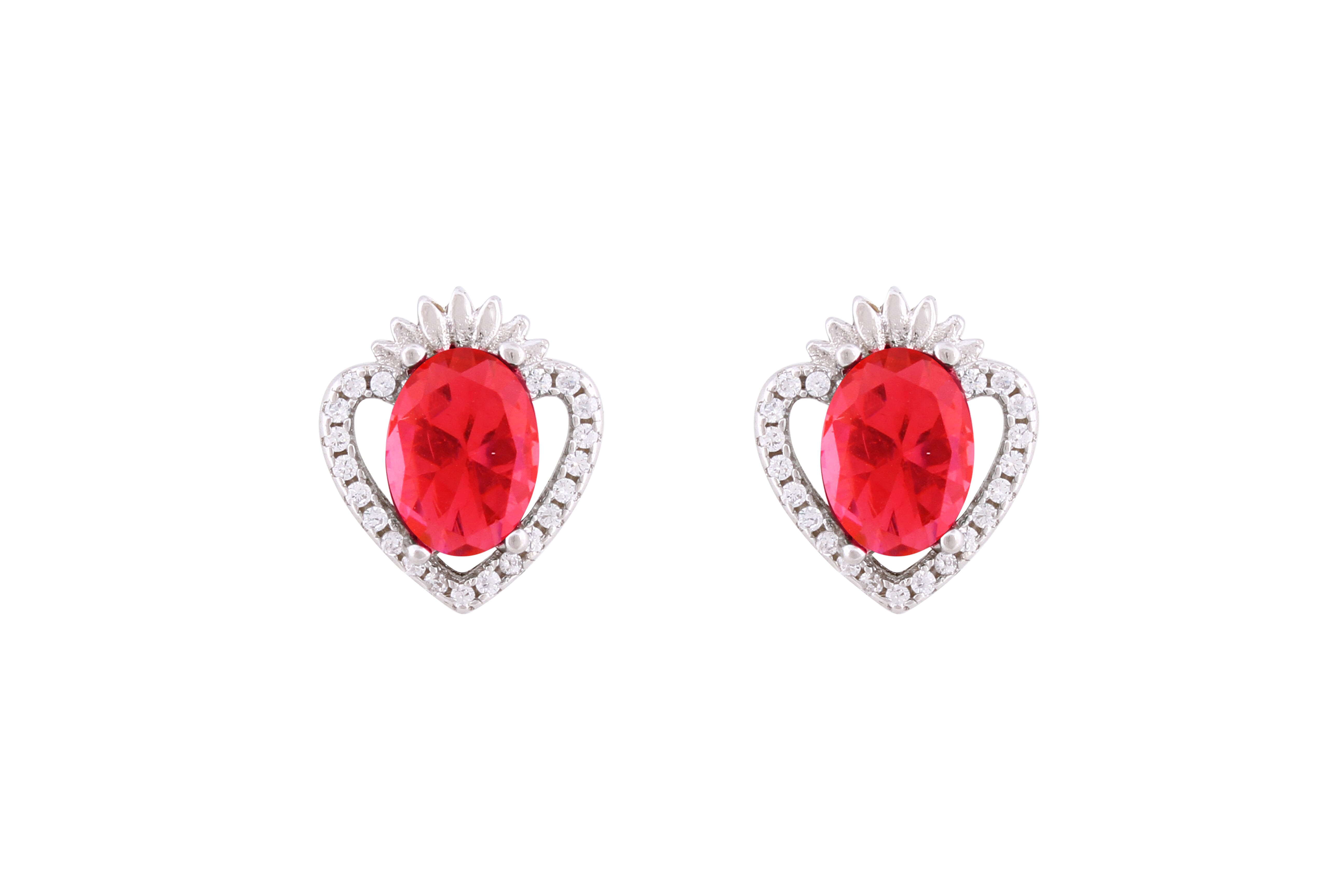 Asfour Crystal Stud Earrings With Fuchsia Heart Design In 925 Sterling Silver ED0107-F