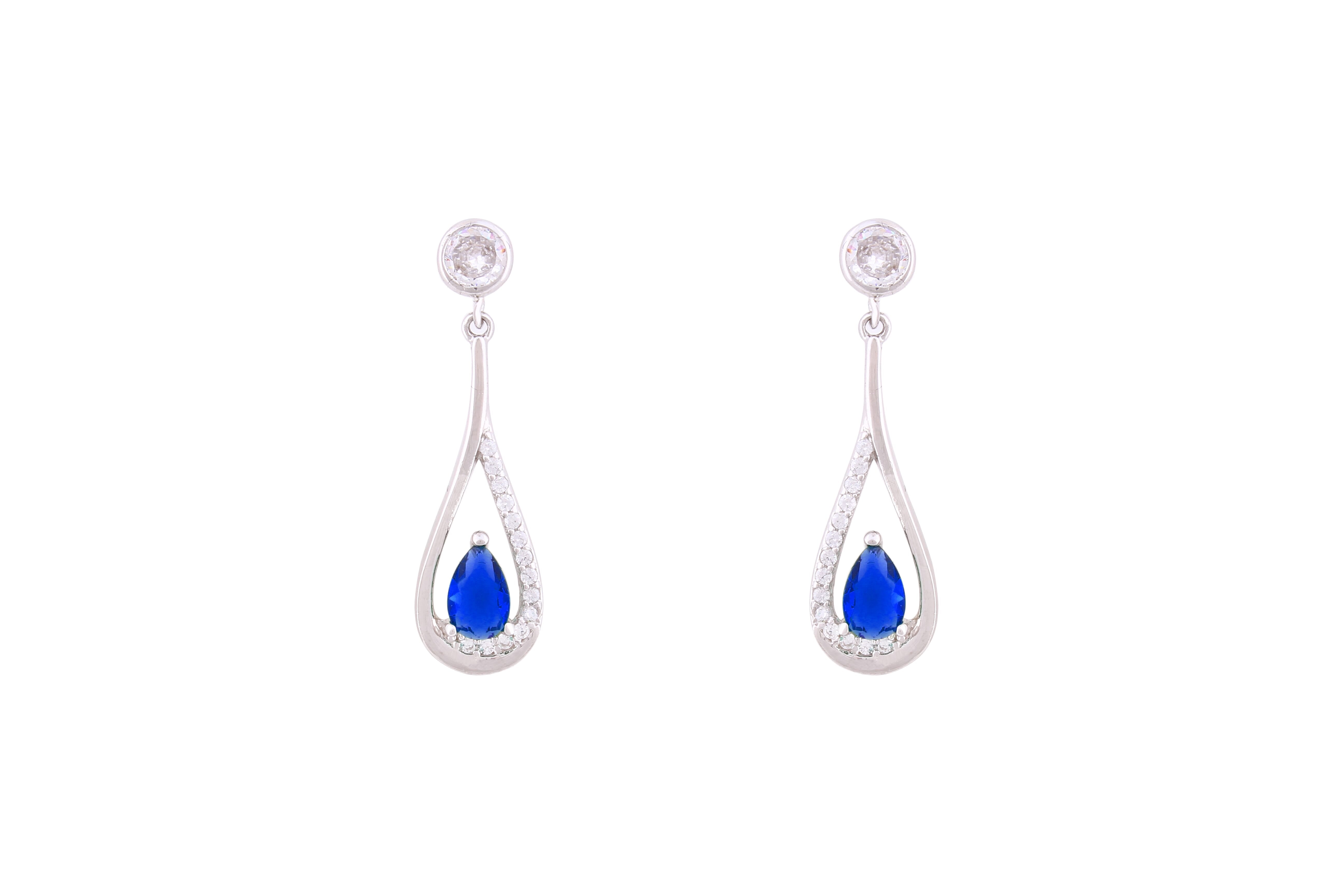 Asfour Crystal Stud Earrings Inlaid With Pear Cut Blue Zircon In 925 Sterling Silver ED0108-WB