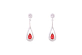 Asfour Crystal Stud Earrings Inlaid With Pear Cut Fuchsia Zircon In 925 Sterling Silver ED0108-WF