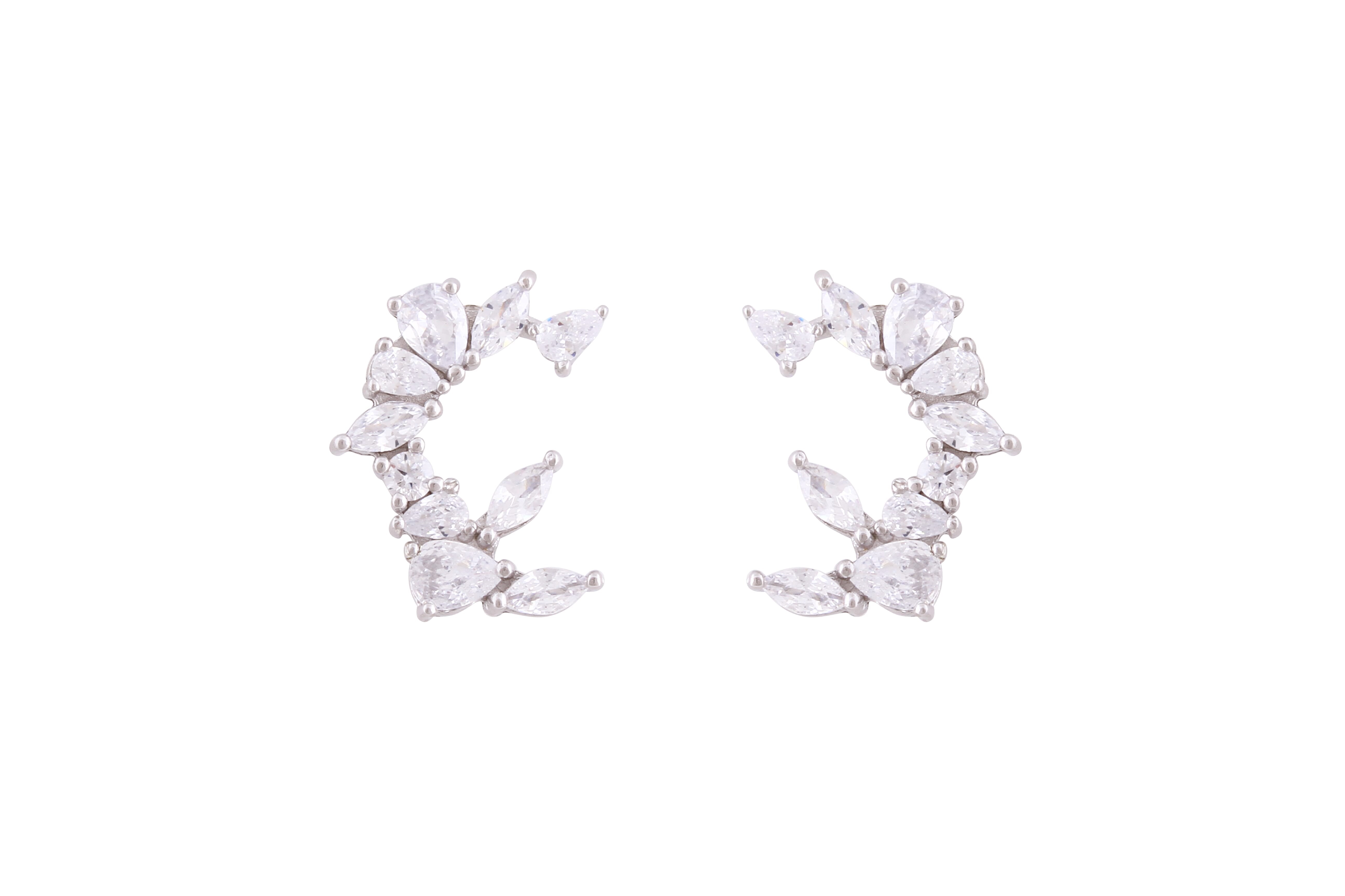 Asfour Crystal Stud Earrings With Art Deco Design In 925 Sterling Silver-ED0113