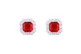 Asfour Crystal Stud Earrings With Fuchsia Ascher Cut Zircon In 925 Sterling Silver-ED0115-F