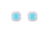 Asfour Crystal Stud Earrings With Aquamarine Ascher Cut Zircon In 925 Sterling Silver-ED0115-MM
