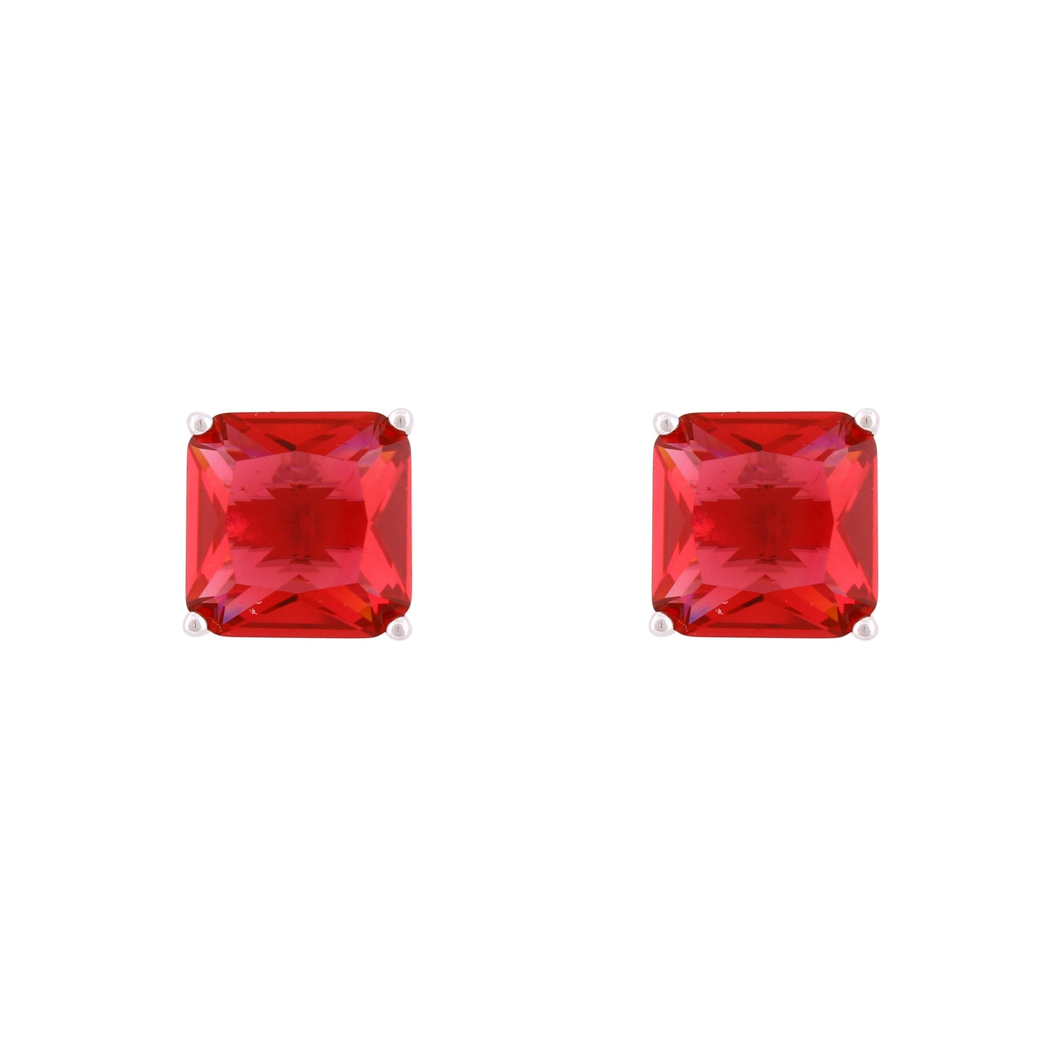 Asfour Crystal Stud Earrings With Ruby Square Zircon In 925 Sterling Silver-ED0117-R