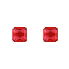 Asfour Crystal Stud Earrings With Ruby Square Zircon In 925 Sterling Silver-ED0117-R
