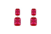 Asfour Crystal Stud Earrings With Emerald Cut Fuchsia Zircon Stones In 925 Sterling Silver-ED0118-F
