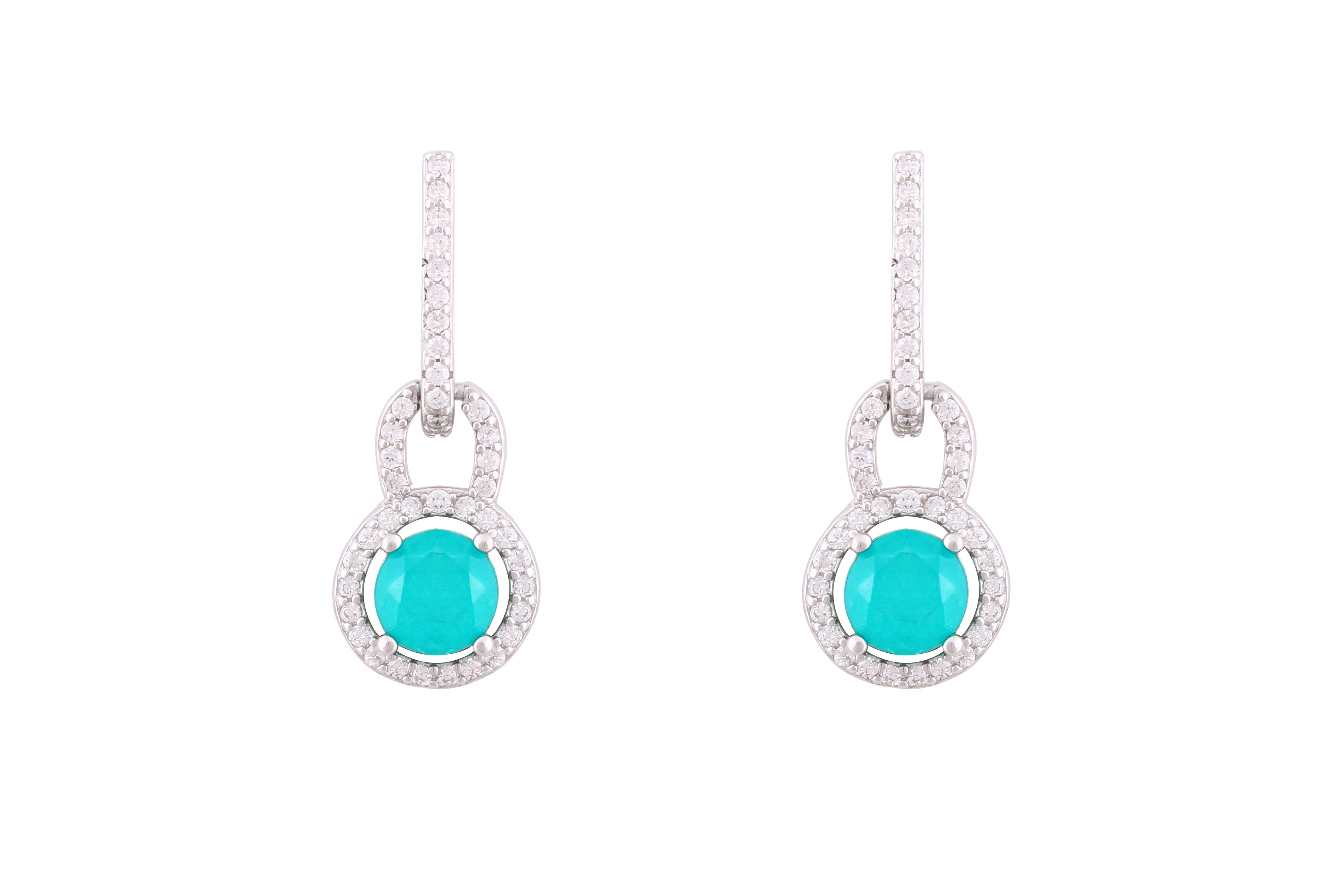 Asfour Crystal Stud Earrings With Turquoise Decorative Round Design In 925 Sterling Silver-ED0119-GC