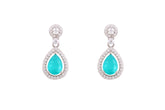 Asfour Crystal Stud Earrings With Turquoise Pear Design In 925 Sterling Silver-ED0121-GC