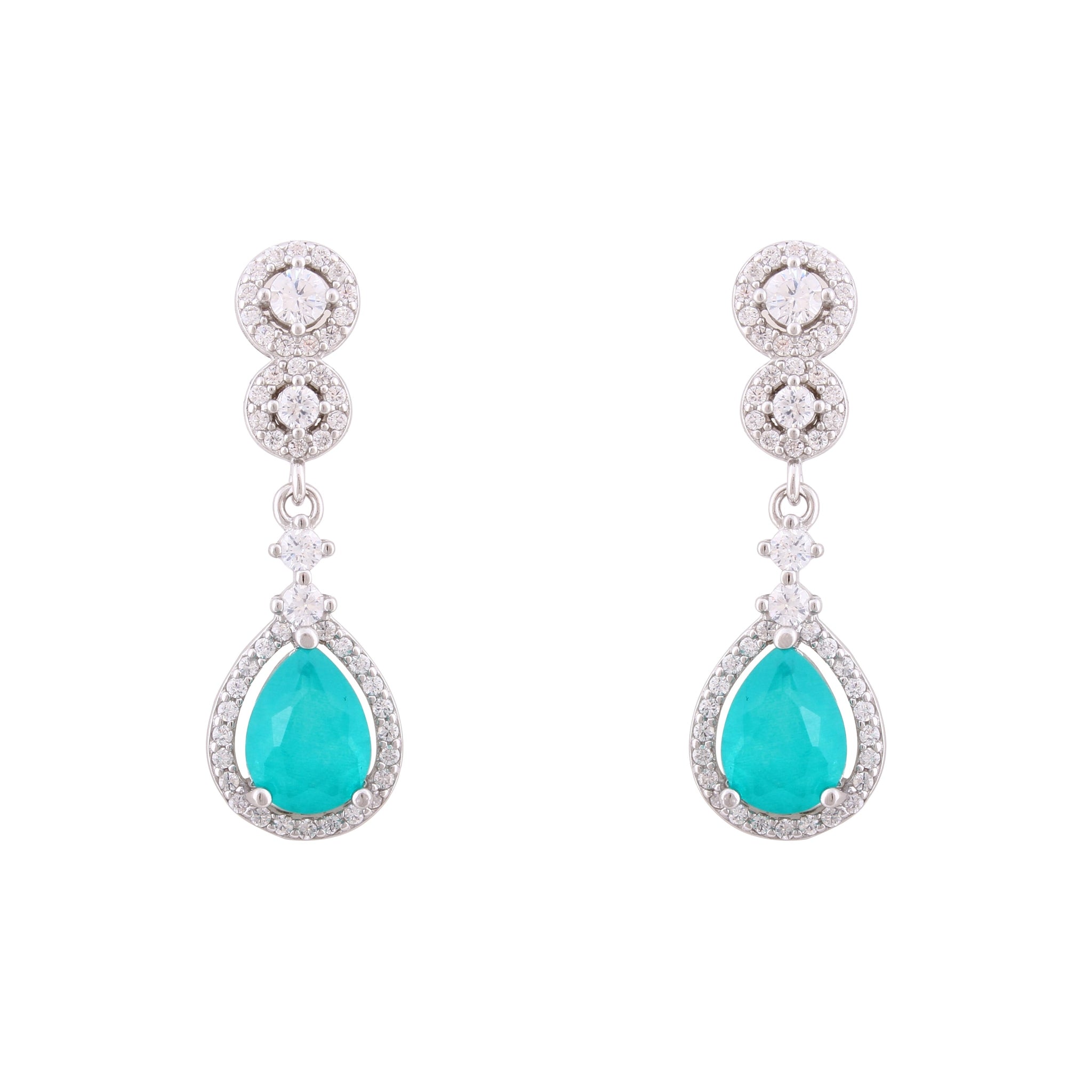 Asfour Crystal Stud Earrings With Turquoise Pear Design In 925 Sterling Silver-ED0122-GC
