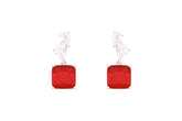 Asfour Crystal Stud Earrings With Decorative Fuchsia Square Design In 925 Sterling Silver-ED0125-F