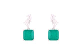 Asfour Crystal Stud Earrings With Decorative Emerald Square Design In 925 Sterling Silver-ED0125-G