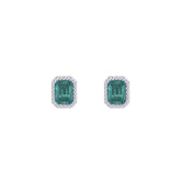Asfour Crystal Hoop Earrings With Halo Turquoise Round Stone In 925 Sterling Silver-ED0124-GC