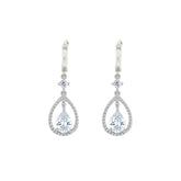 Asfour Crystal Hoop Earrings With Halo Turquoise Round Stone In 925 Sterling Silver-ED0124-GC