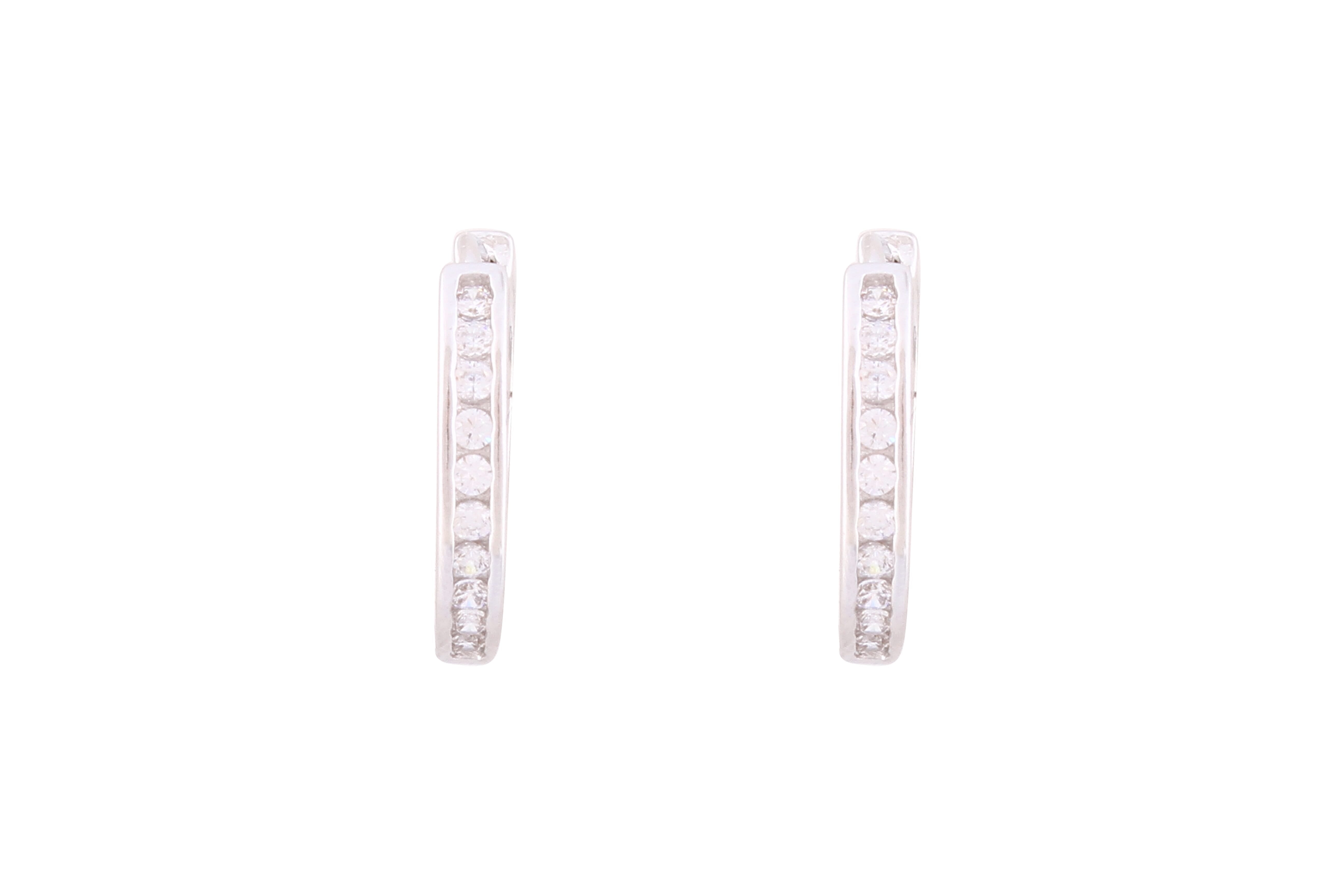 Asfour Crystal Hoop Earrings Inlaid With Round Zircon Stones In 925 Sterling Silver-EM0049