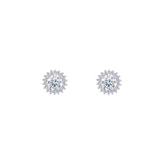 Asfour Crystal Hoop Earrings With Halo Turquoise Round Stone In 925 Sterling Silver-ED0124-GC