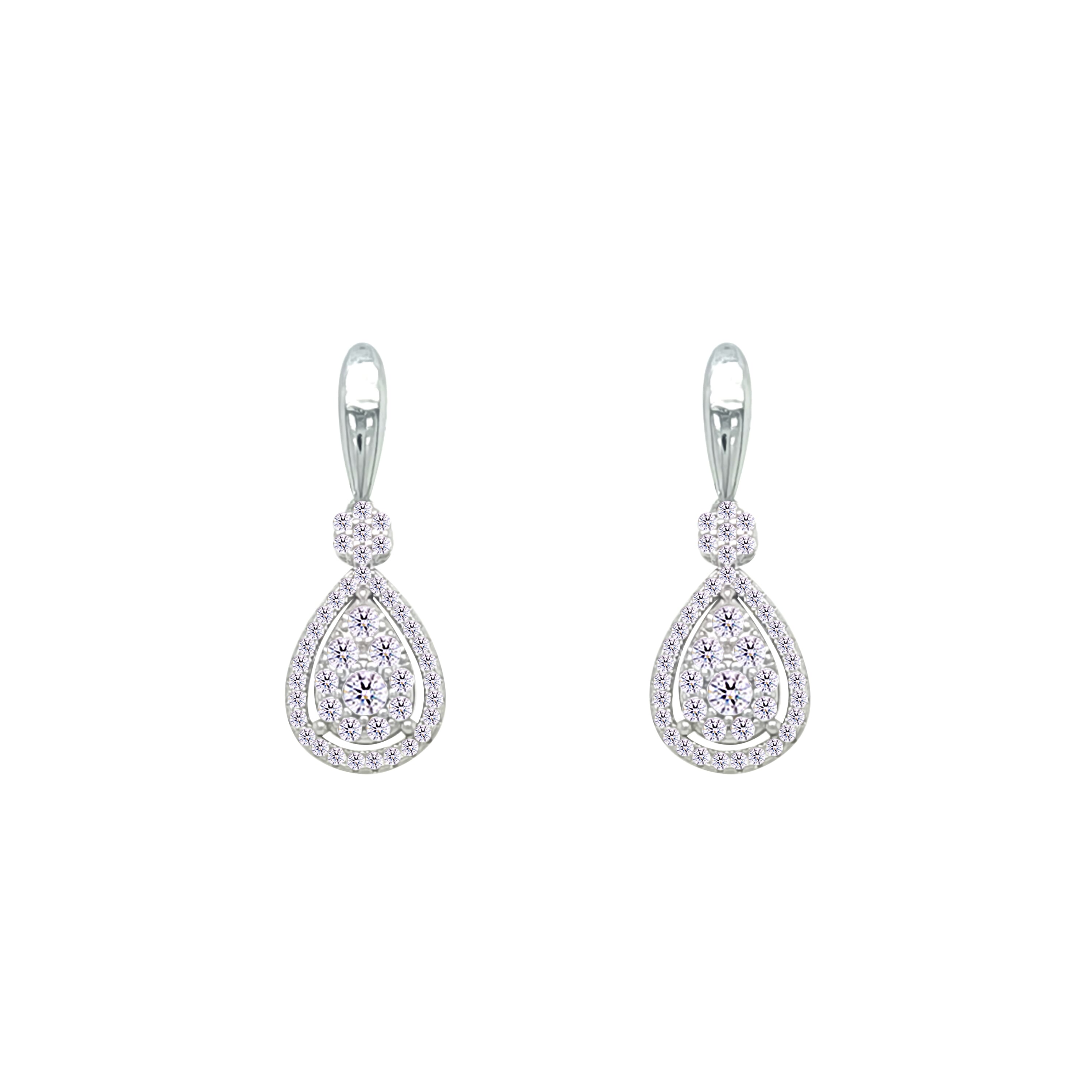 Asfour Crystal Hoop Earrings With Halo Turquoise Round Stone In 925 Sterling Silver-ED0124-GC