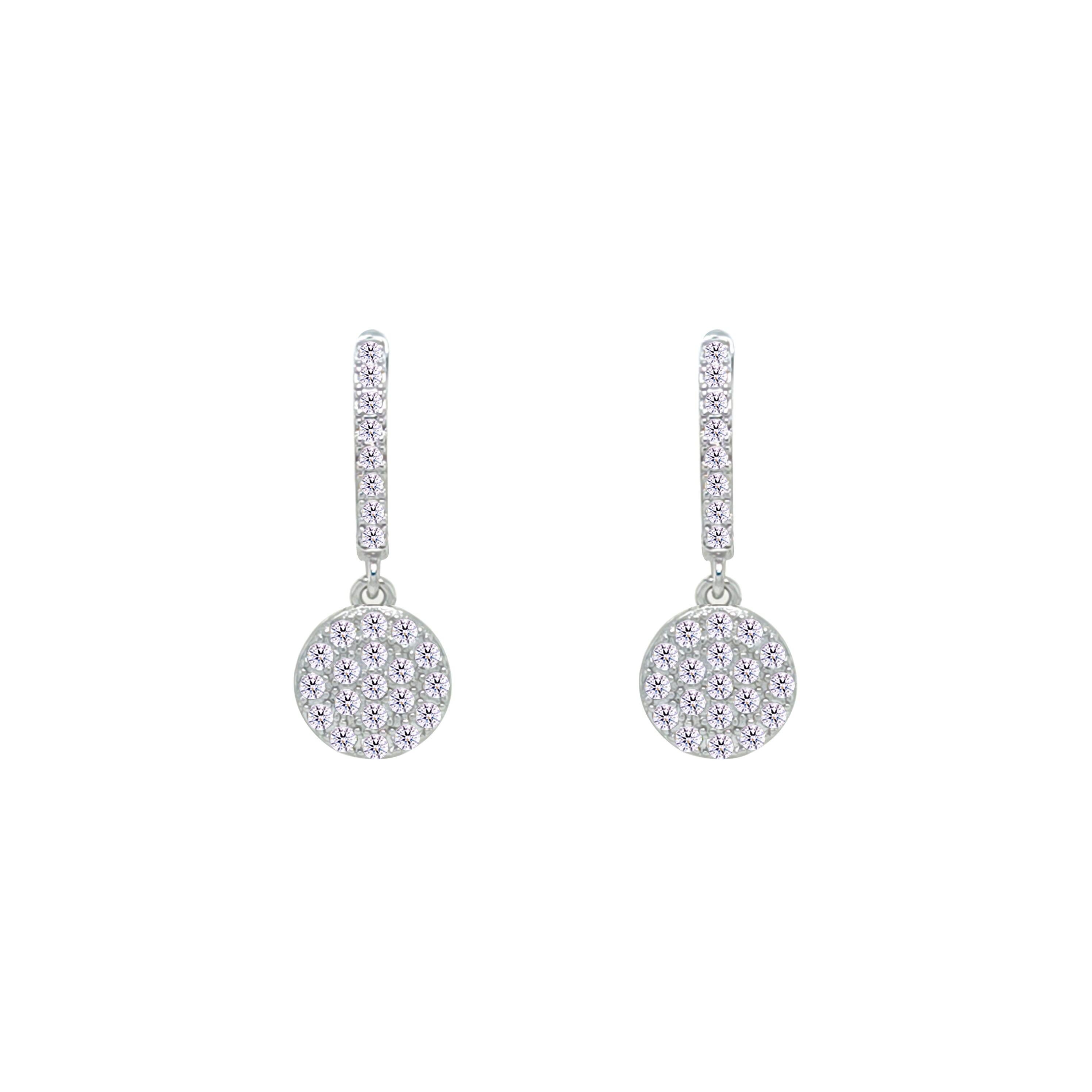 Asfour Crystal Hoop Earrings With Halo Turquoise Round Stone In 925 Sterling Silver-ED0124-GC