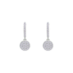 Asfour Crystal Hoop Earrings With Halo Turquoise Round Stone In 925 Sterling Silver-ED0124-GC