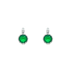 Asfour Crystal Hoop Earrings With Halo Turquoise Round Stone In 925 Sterling Silver-ED0124-GC