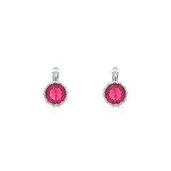 Asfour Crystal Hoop Earrings With Halo Turquoise Round Stone In 925 Sterling Silver-ED0124-GC