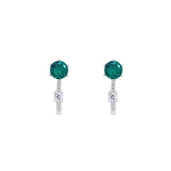 Asfour Crystal Hoop Earrings With Halo Turquoise Round Stone In 925 Sterling Silver-ED0124-GC