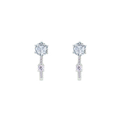 Asfour Crystal Hoop Earrings With Halo Turquoise Round Stone In 925 Sterling Silver-ED0124-GC