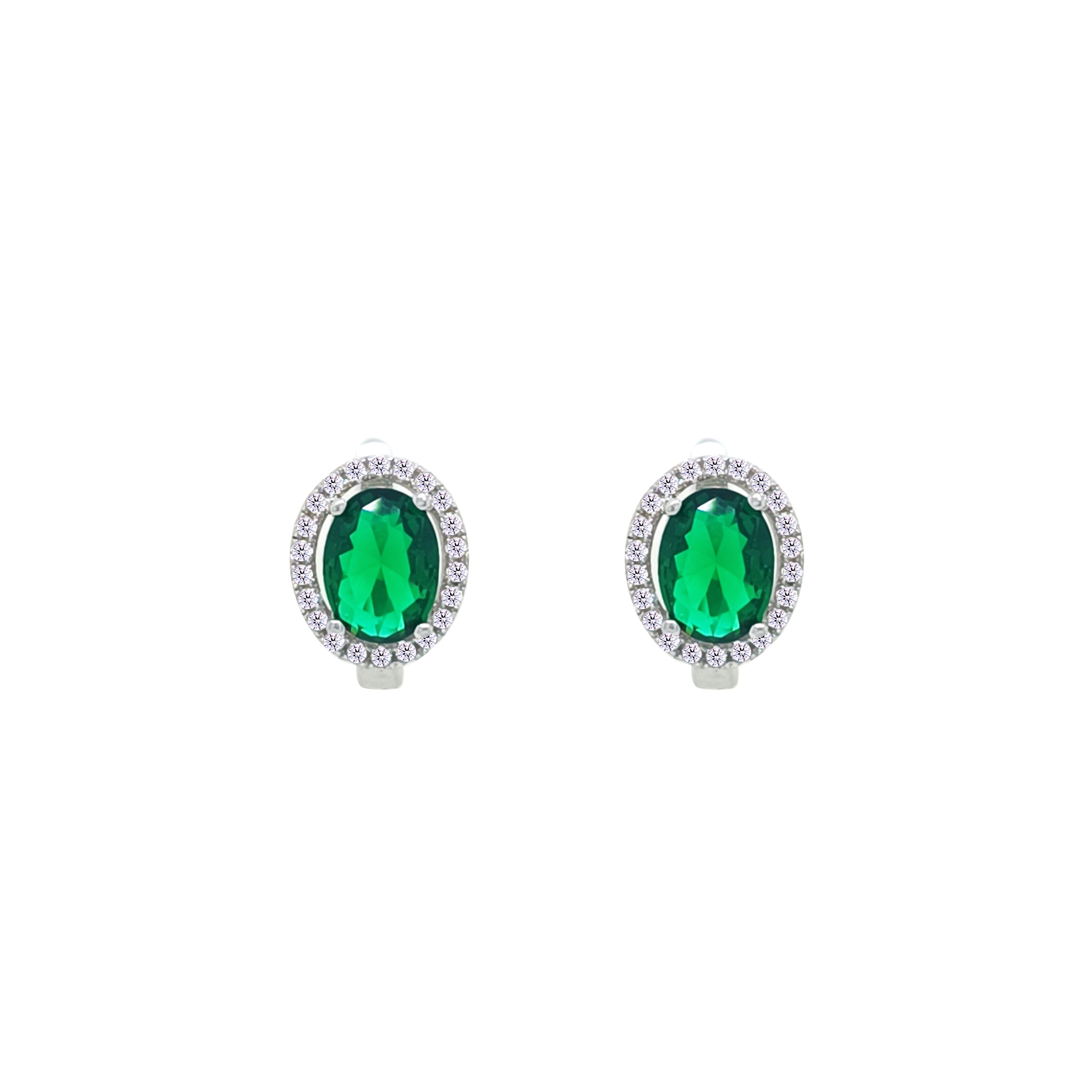 Asfour Crystal Hoop Earrings With Halo Turquoise Round Stone In 925 Sterling Silver-ED0124-GC