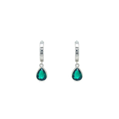 Asfour Crystal Hoop Earrings With Halo Turquoise Round Stone In 925 Sterling Silver-ED0124-GC