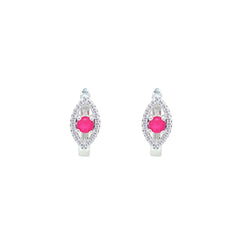 Asfour Crystal Hoop Earrings With Halo Turquoise Round Stone In 925 Sterling Silver-ED0124-GC