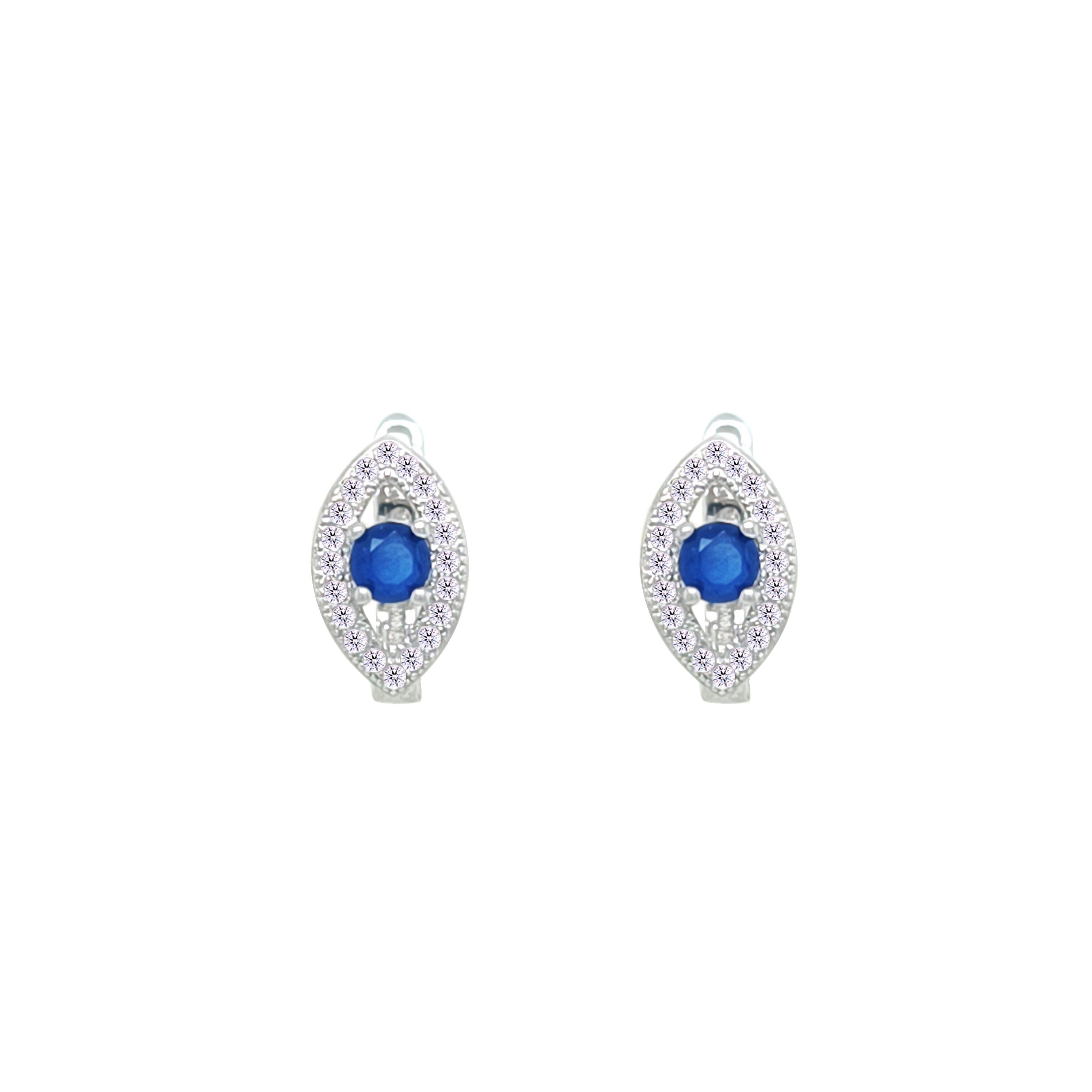 Asfour Crystal Hoop Earrings With Halo Turquoise Round Stone In 925 Sterling Silver-ED0124-GC