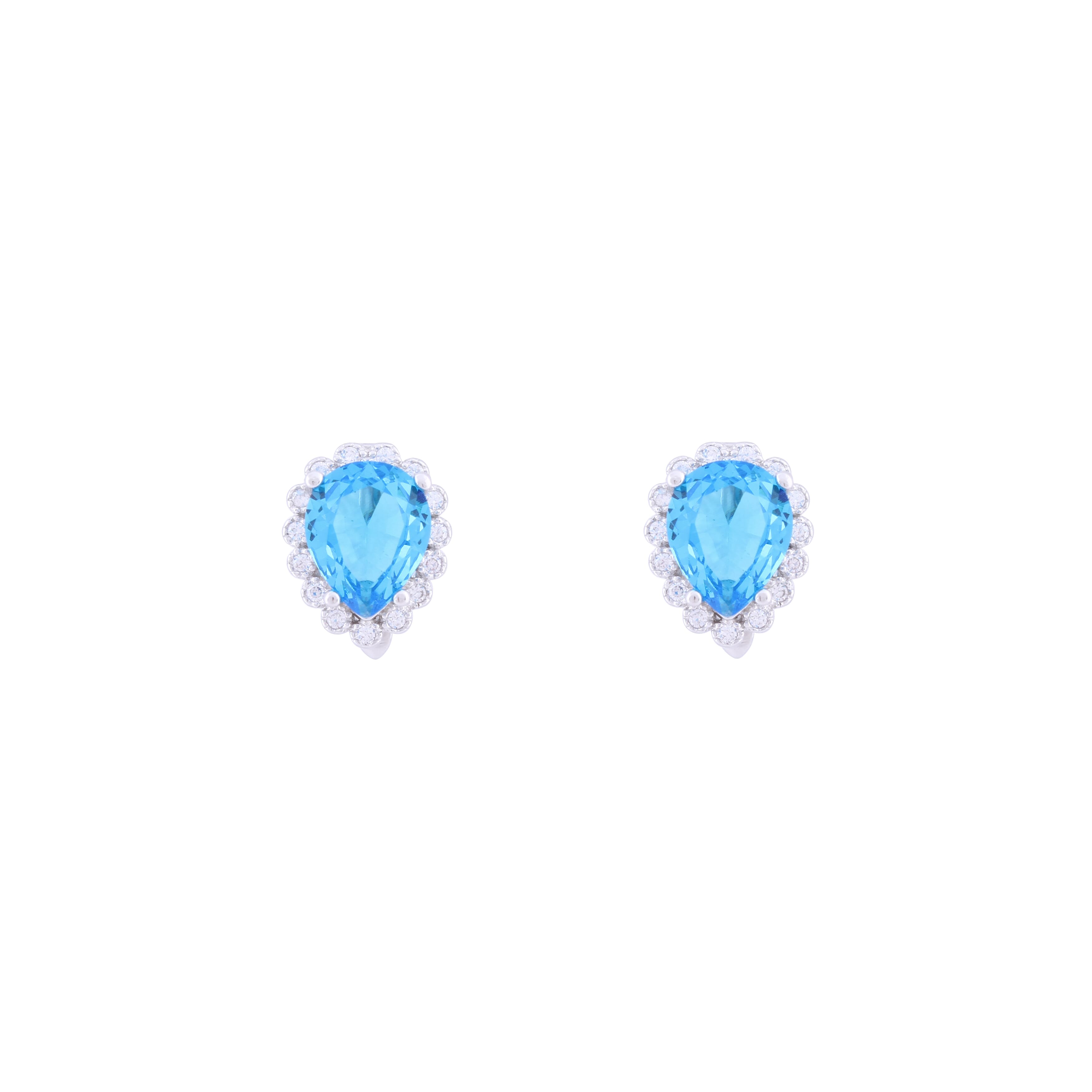Asfour Crystal 925 Sterling Silver Clips Earrings with Aquamarine Pear Design