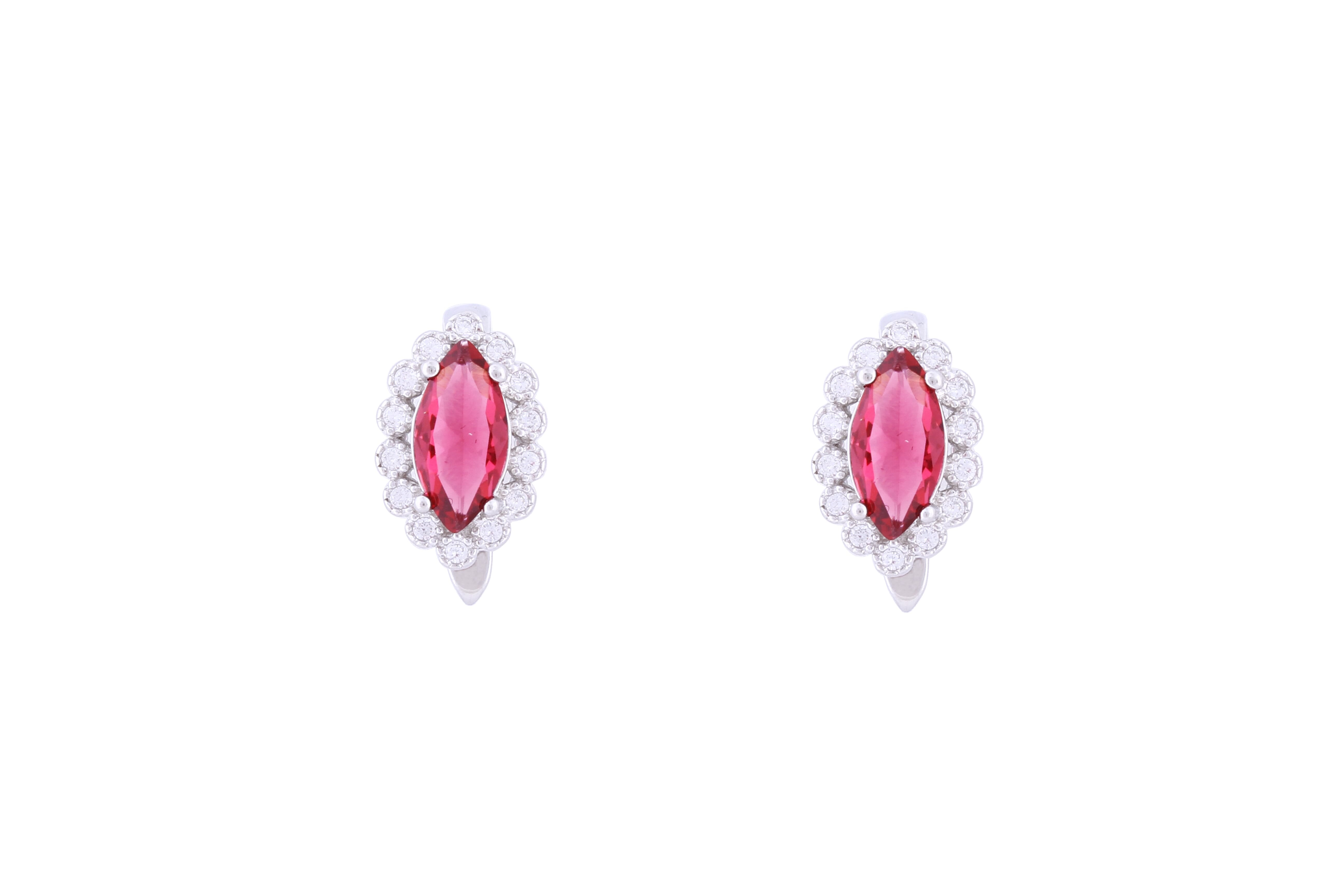 Asfour Crystal Clips Earrings with Red Marquise Cut Stone in 925 Sterling Silver ER0354-R