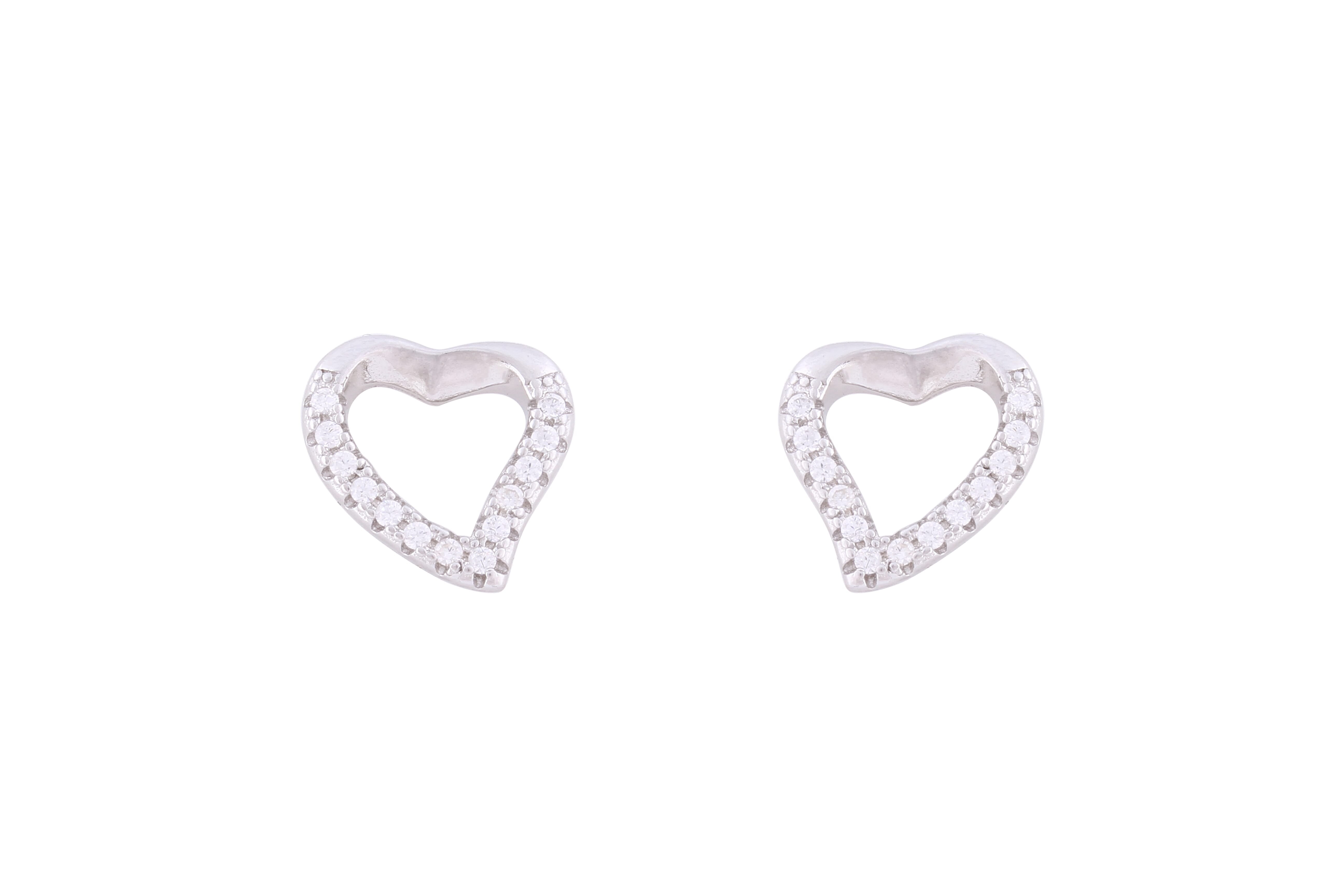 Asfour Crystal Stud Earring With Heart Design in 925 Sterling Silver ER0386
