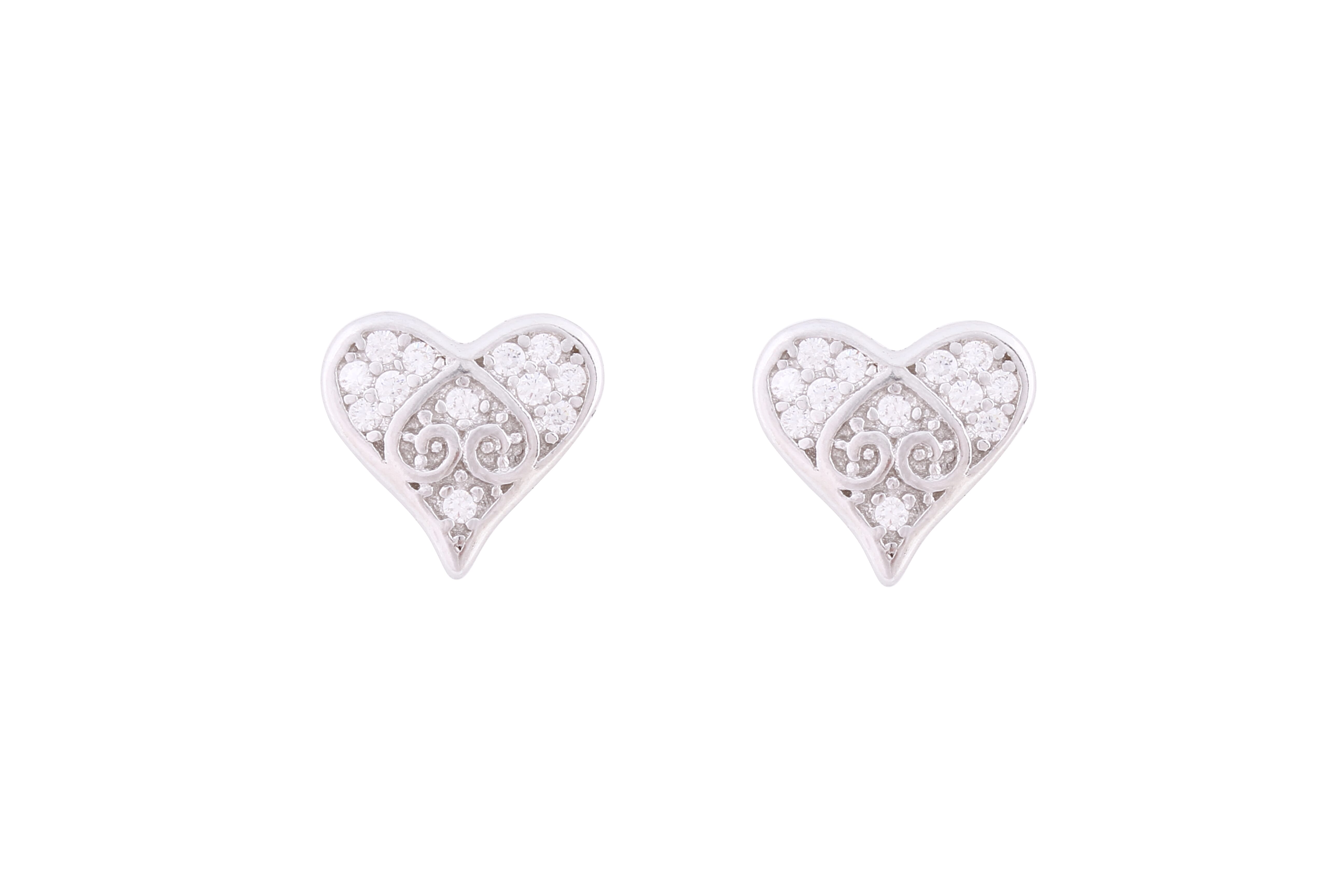 Asfour Crystal Stud Earring With Heart Design in 925 Sterling Silver ER0387