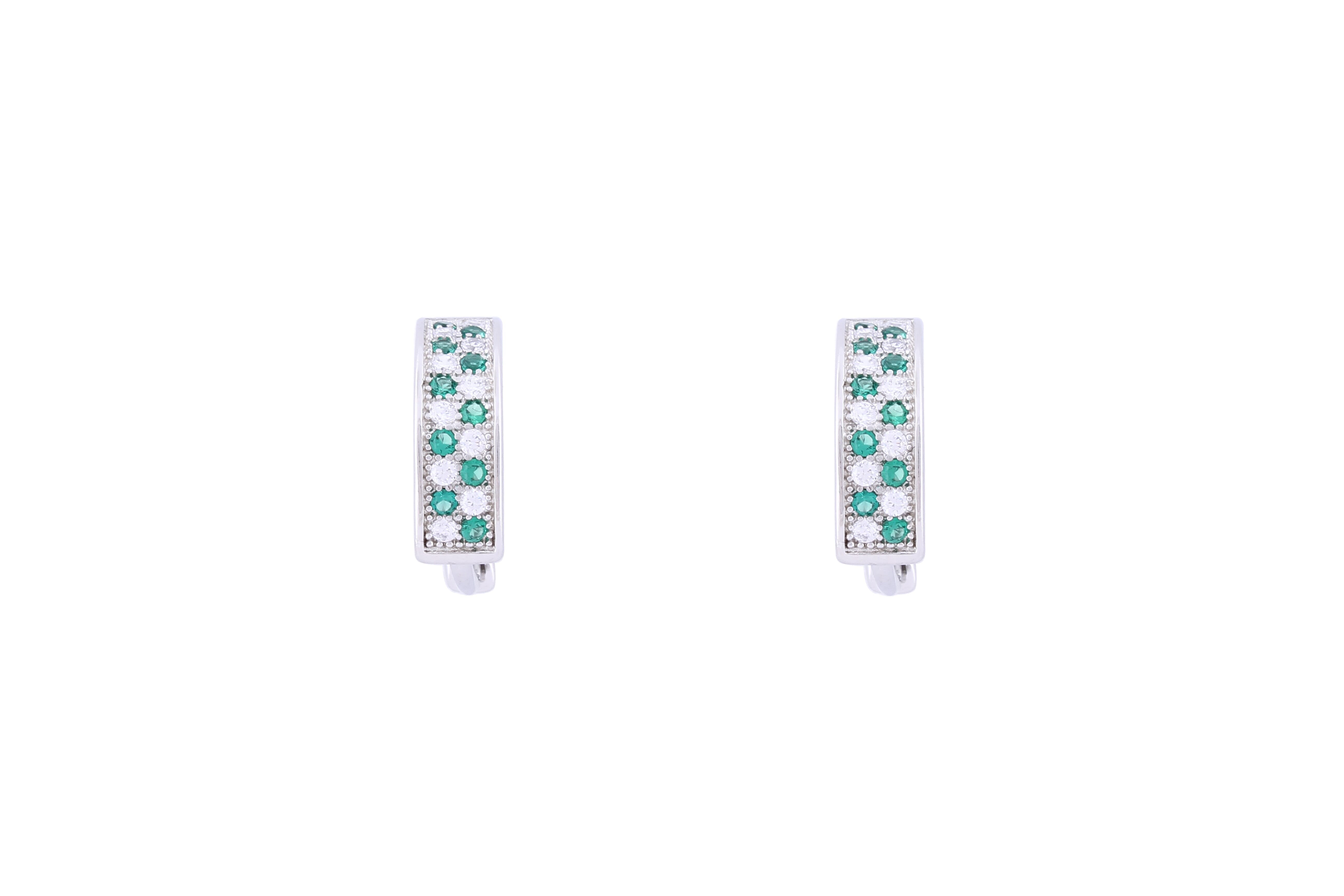 Asfour Crystal Hoop Earrings With Green & Clear Stones In 925 Sterling Siver ER0390-GW