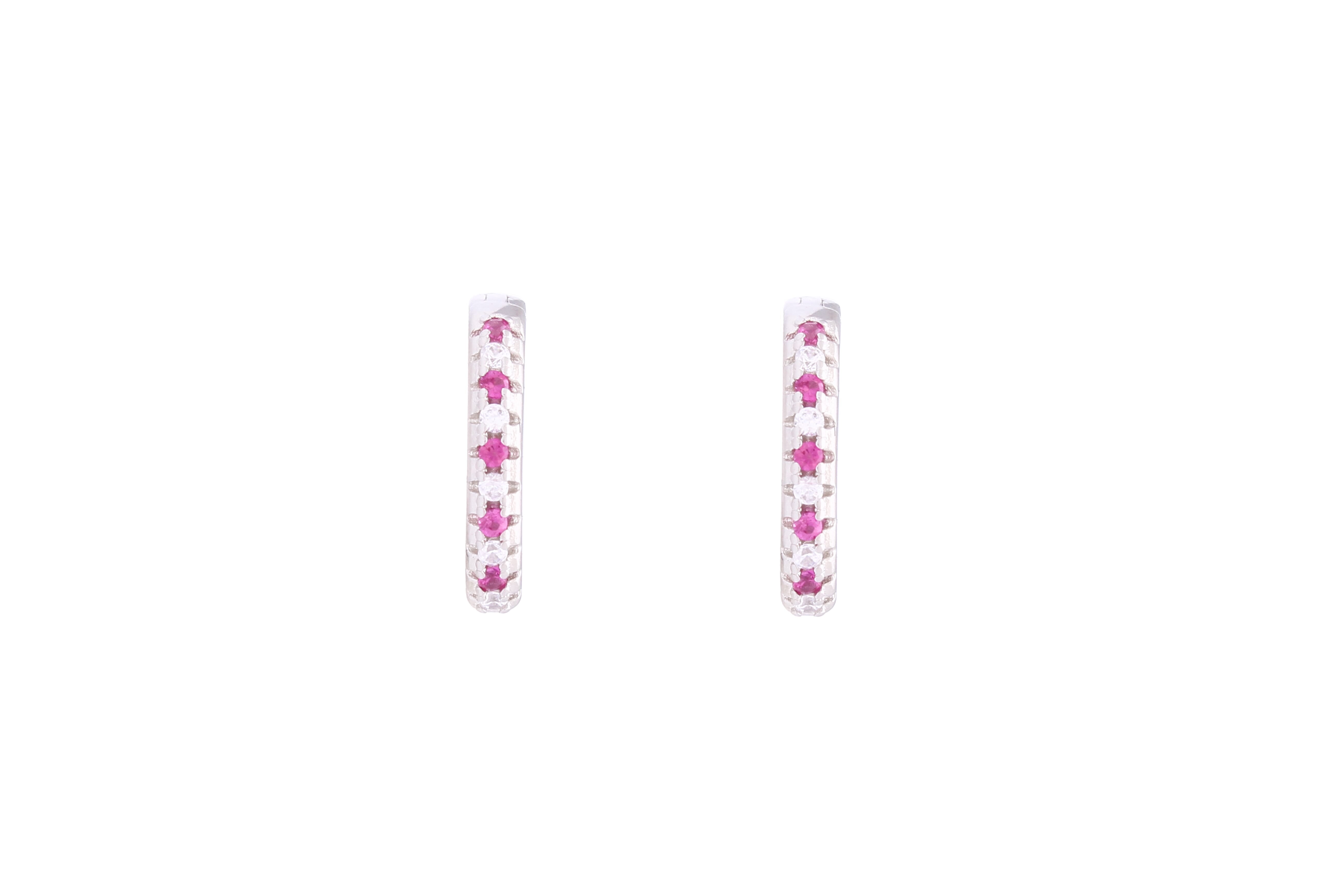 Asfour Crystal Hoop Earrings With Fushia & Clear Stones In 925 Sterling Siver ER0391-FW