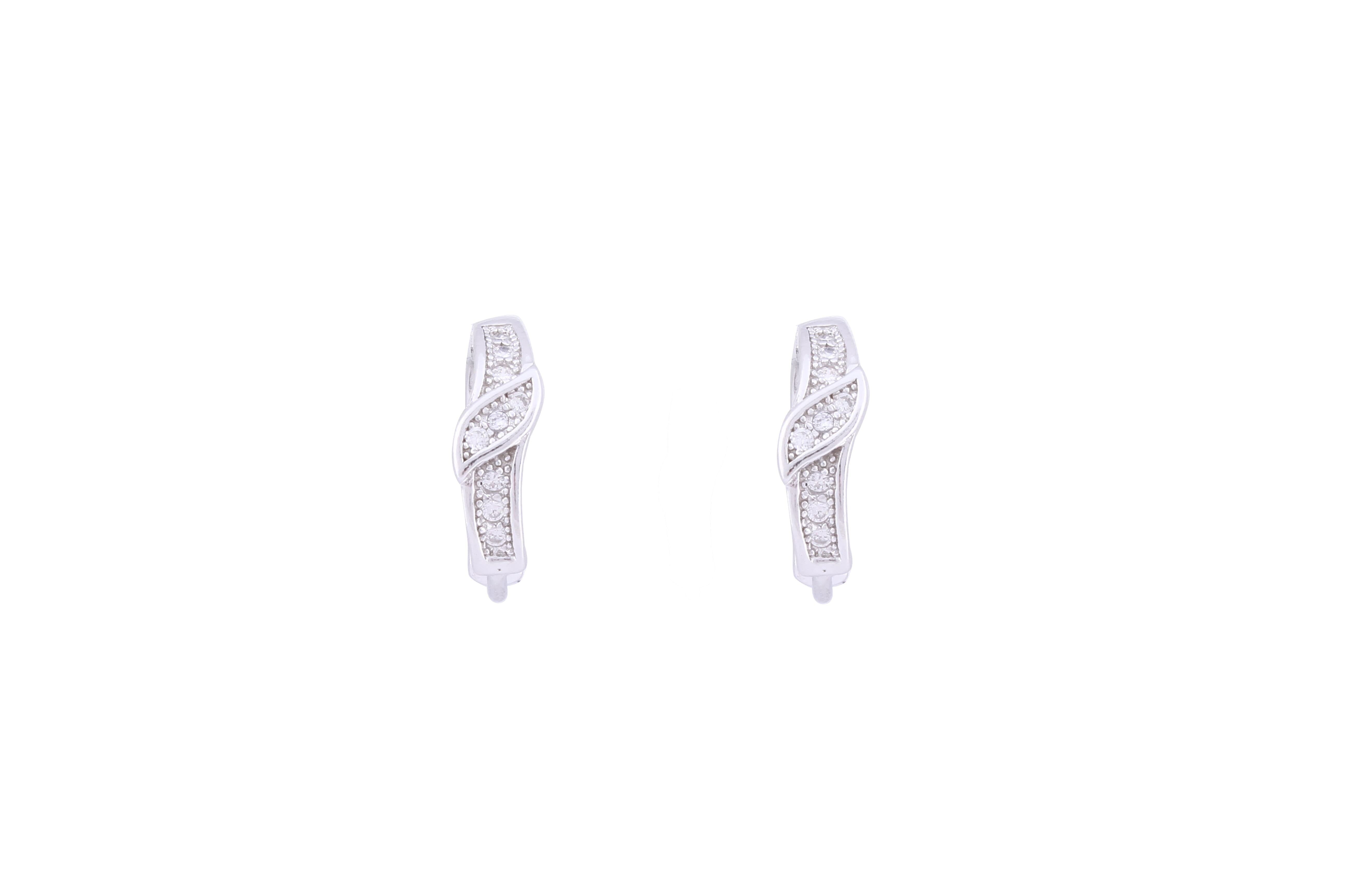 Asfour Crystal Hoop Earring With Art Deco Design in 925 Sterling Silver ER0417