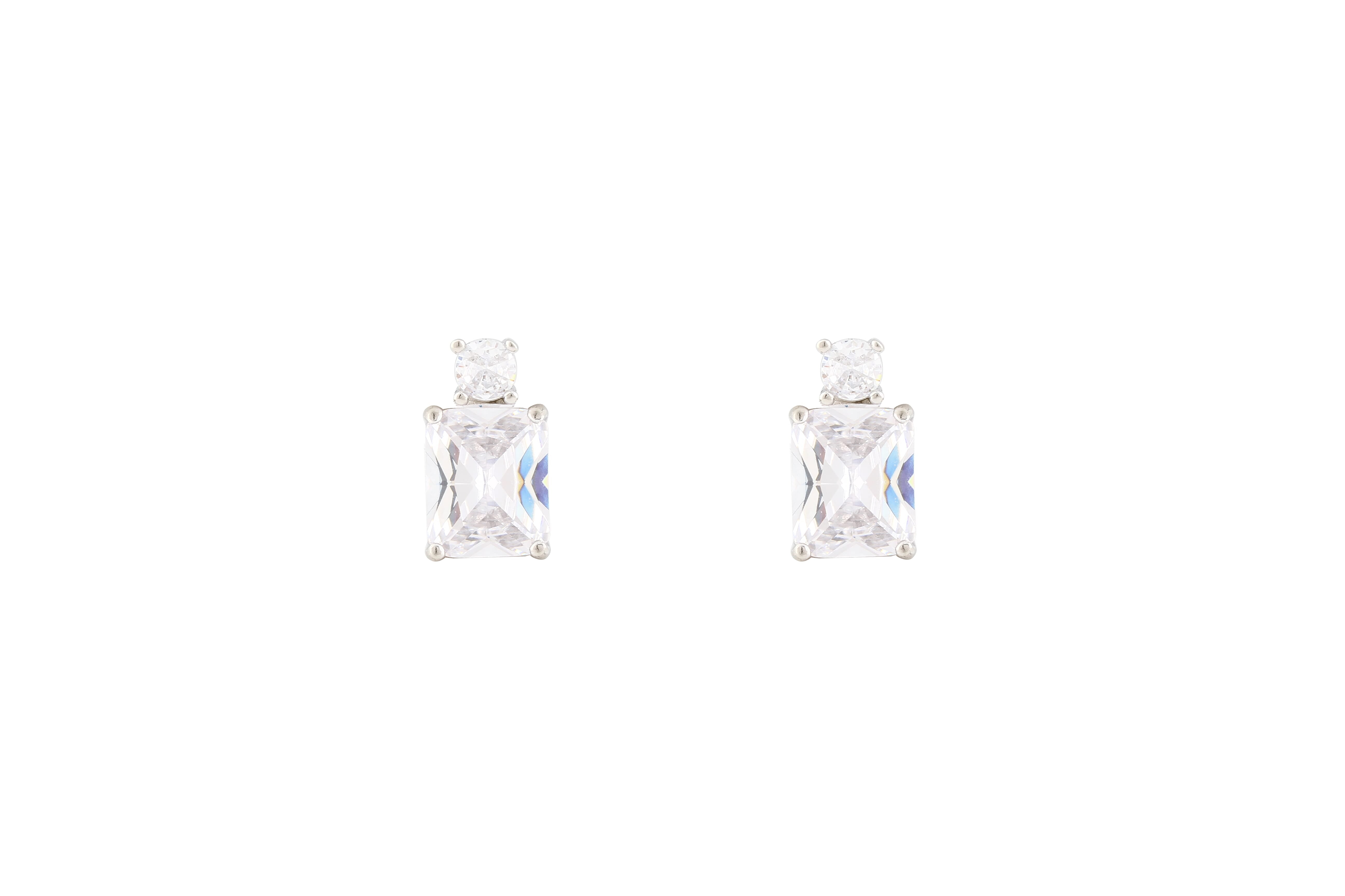 Asfour Crystal Stud Earrings With Emerald Cut Zircon Stone In 925 Sterling Silver ER0426-W